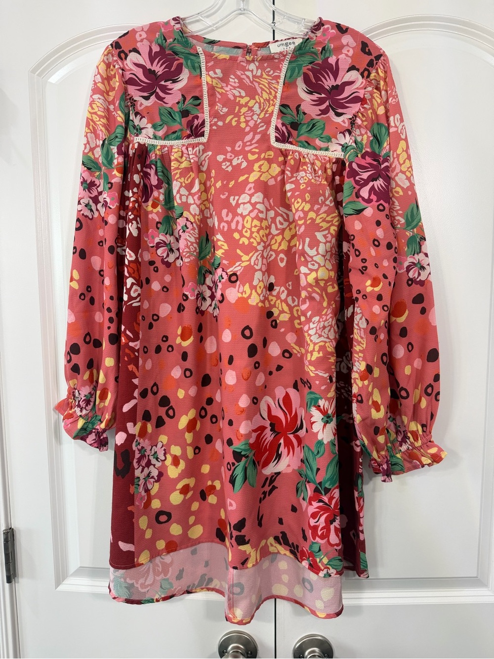Umgee Coral Pink Floral Long-Sleeve Girls Dress